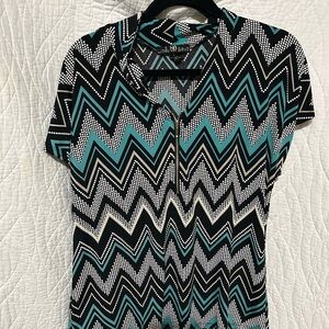 Chico's Chevron Zipper Down Shirt - Black, White, Teal